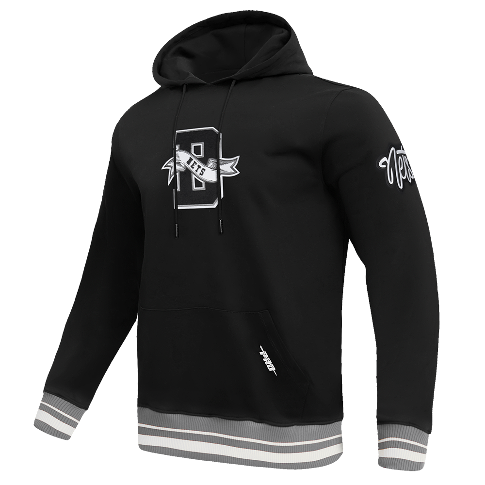 NBA BROOKLYN NETS TEAM PENNANTS MEN'S RIB FLEECE PULLOVER HOODIE (BLACK/GRAY)