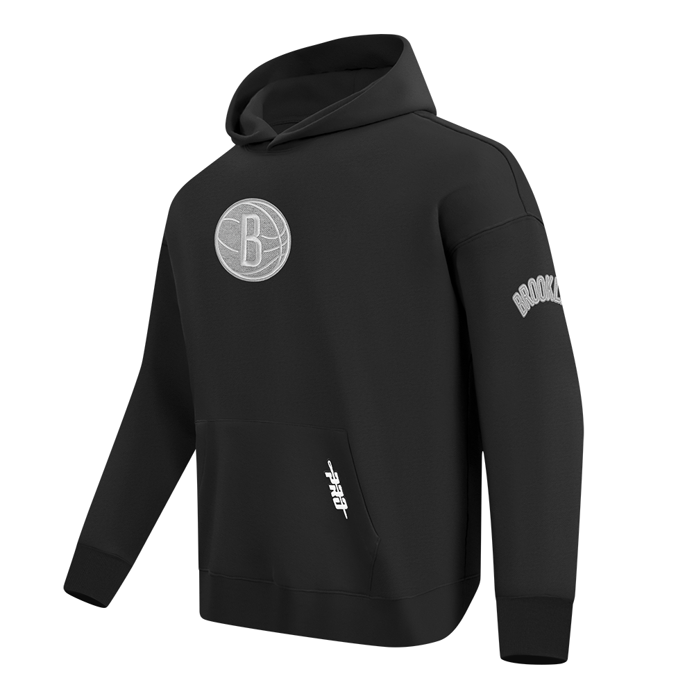 NBA BROOKLYN NETS REVERSE FRENCH TERRY MEN'S DROP SHOULDER FLC PO HO (BLACK)