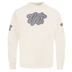 NBA BROOKLYN NETS REVERSE FRENCH TERRY MEN'S DROP SHOULDER FLEECE CREWNECK (EGGSHELL)