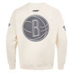 NBA BROOKLYN NETS REVERSE FRENCH TERRY MEN'S DROP SHOULDER FLEECE CREWNECK (EGGSHELL)
