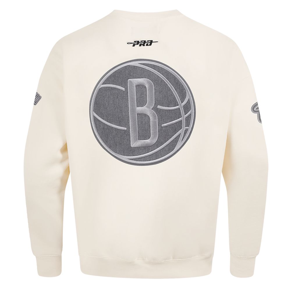 NBA BROOKLYN NETS REVERSE FRENCH TERRY MEN'S DROP SHOULDER FLEECE CREWNECK (EGGSHELL)