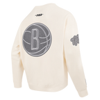 NBA BROOKLYN NETS REVERSE FRENCH TERRY MEN'S DROP SHOULDER FLEECE CREWNECK (EGGSHELL)