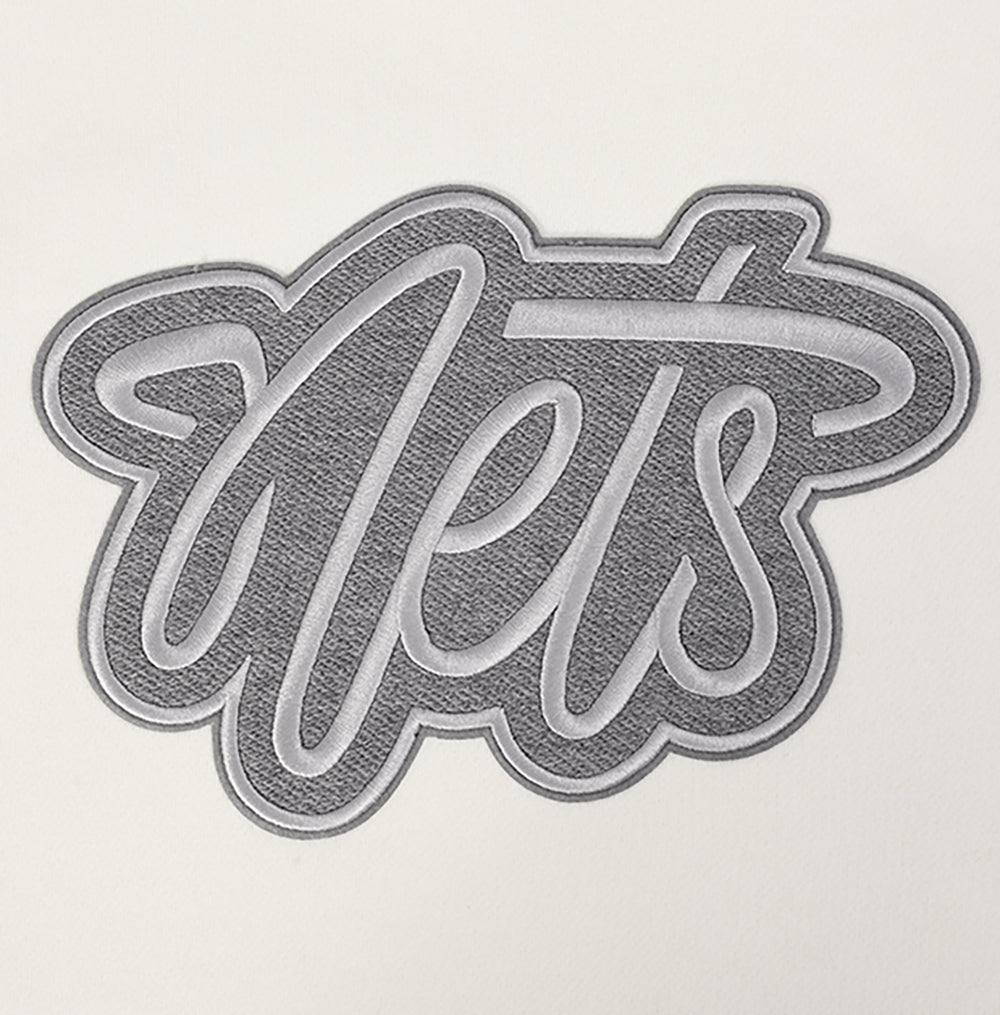 NBA BROOKLYN NETS REVERSE FRENCH TERRY MEN'S DROP SHOULDER FLEECE CREWNECK (EGGSHELL)