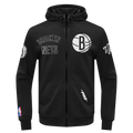 NBA BROOKLYN NETS CLASSIC WIND SUIT MEN'S WOVEN FULL ZIP PULLOVER HOODIE (BLACK)
