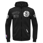NBA BROOKLYN NETS CLASSIC WIND SUIT MEN'S WOVEN FULL ZIP PULLOVER HOODIE (BLACK)