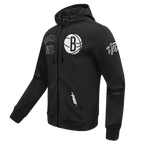 NBA BROOKLYN NETS CLASSIC WIND SUIT MEN'S WOVEN FULL ZIP PULLOVER HOODIE (BLACK)