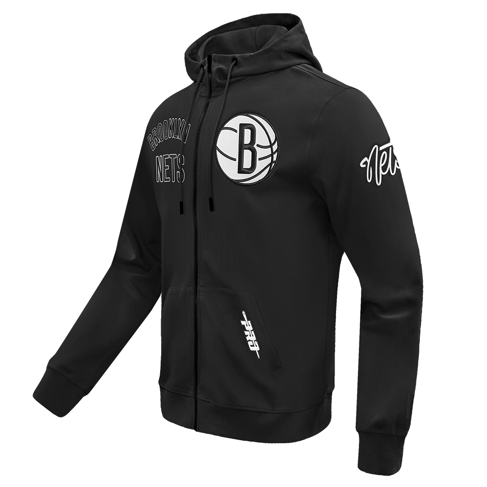 NBA BROOKLYN NETS CLASSIC WIND SUIT MEN'S WOVEN FULL ZIP PULLOVER HOODIE (BLACK)