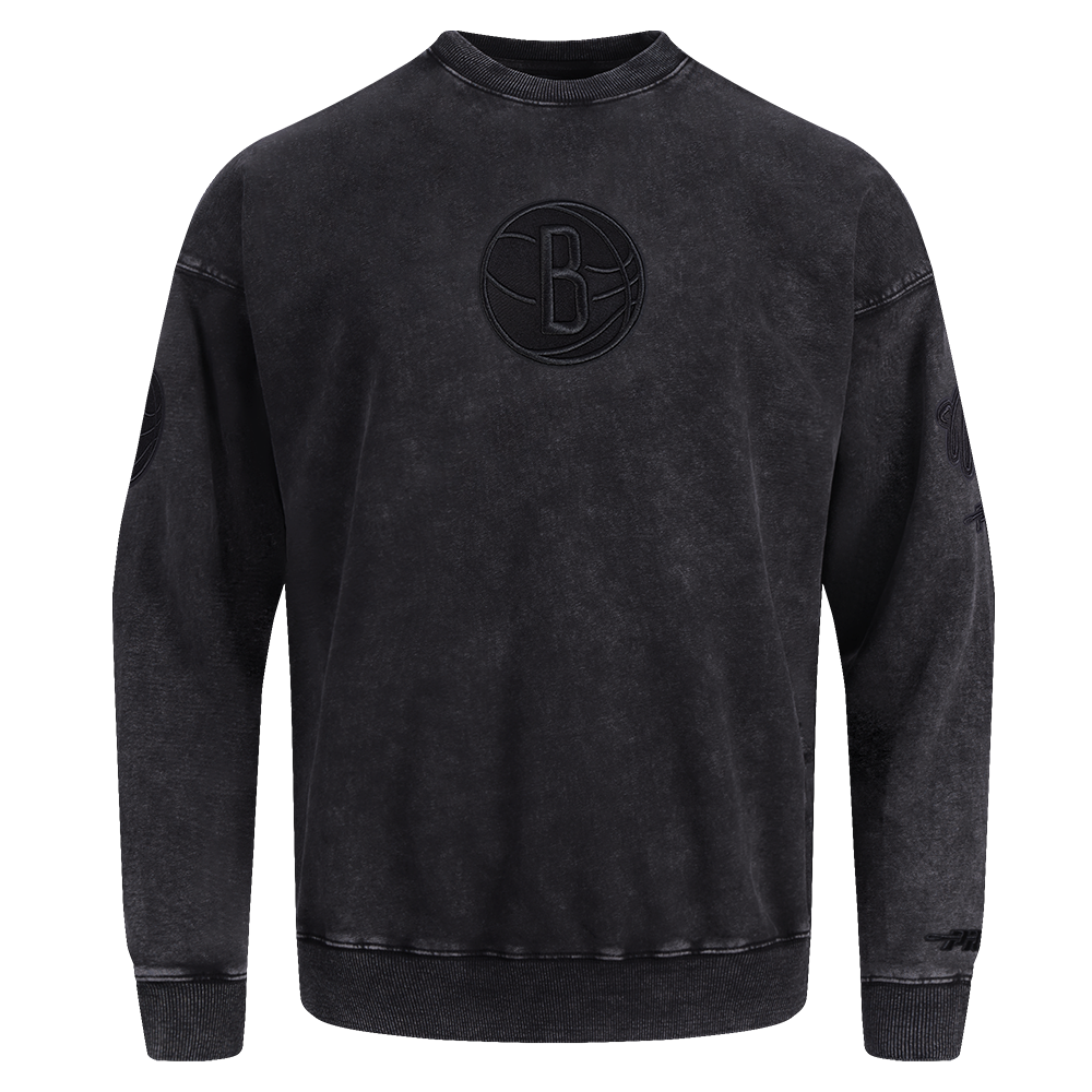 NBA BROOKLYN NETS WASHED CLASSIC MEN'S CREWNECK SWEATSHIRT (WASHED BLACK)
