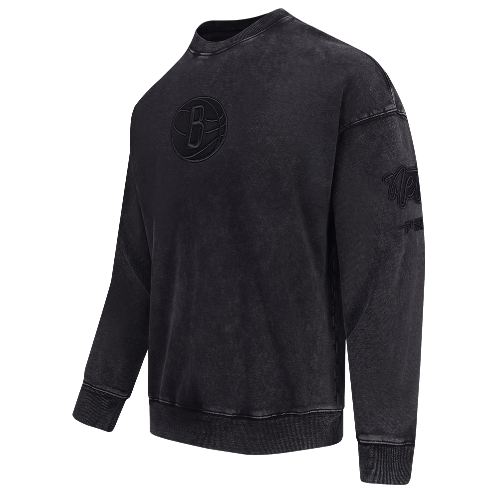 NBA BROOKLYN NETS WASHED CLASSIC MEN'S CREWNECK SWEATSHIRT (WASHED BLACK)