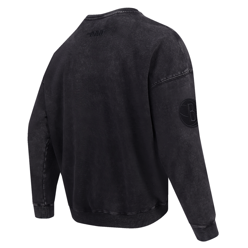 NBA BROOKLYN NETS WASHED CLASSIC MEN'S CREWNECK SWEATSHIRT (WASHED BLACK)