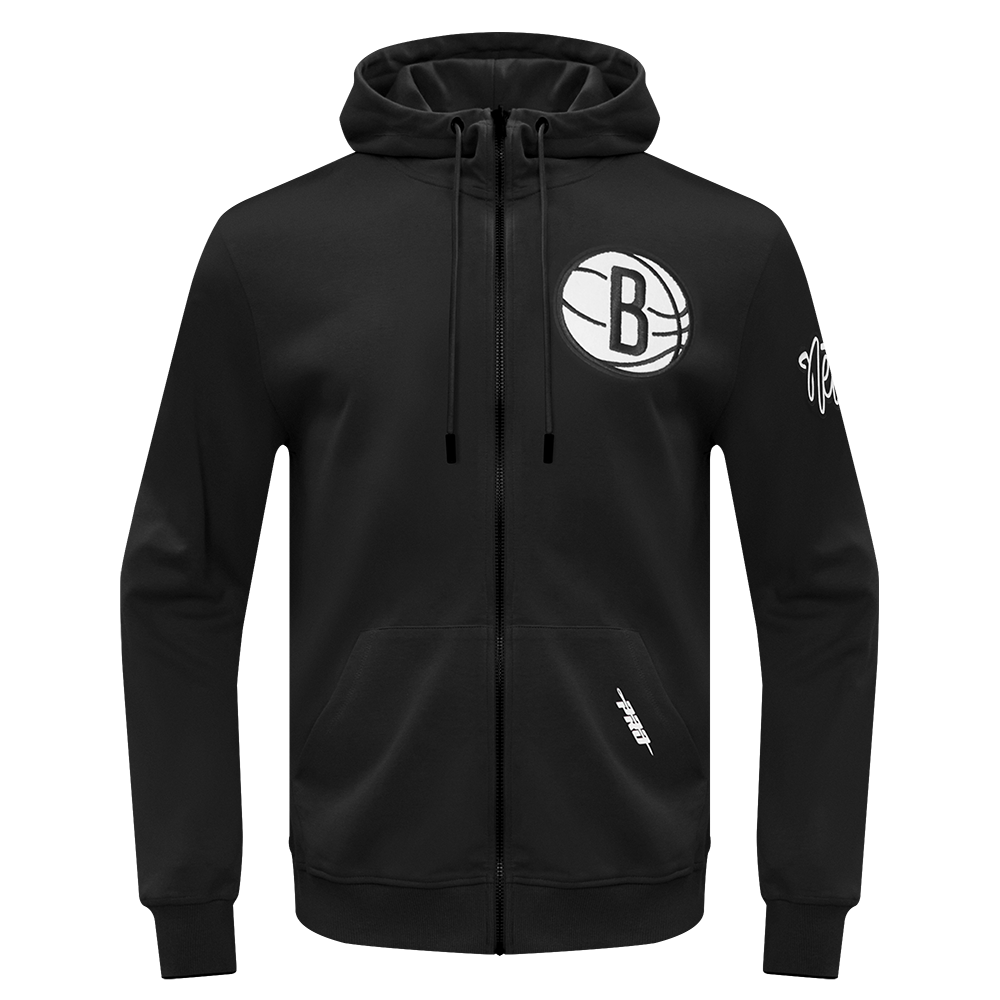 NBA BROOKLYN NETS CLASSIC CHENILLE CHANDAIL À CAPUCHON EN MAILLE DOUBLE À GLISSIÈRE POUR HOMME (NOIR)