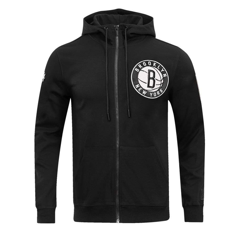 NBA BROOKLYN NETS CLASSIC CHENILLE CHANDAIL À CAPUCHON À GLISSIÈRE POUR HOMME (NOIR)