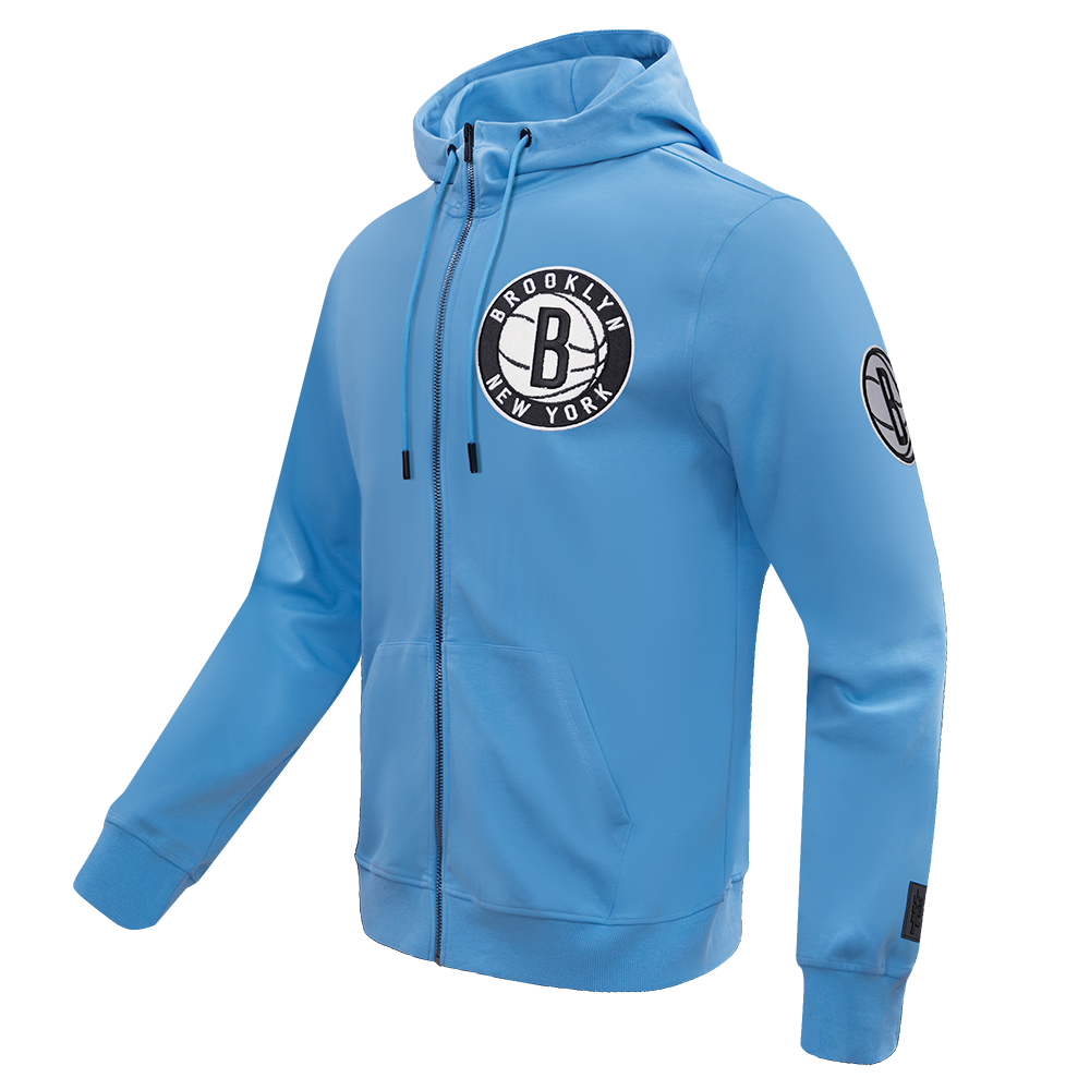 NBA BROOKLYN NETS CLASSIC CHENILLE MEN'S FULL ZIP PULLOVER HOODIE (UNIVERSITY BLUE)