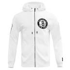 NBA BROOKLYN NETS CLASSIC CHENILLE MEN'S FULL ZIP PULLOVER HOODIE (WHITE)