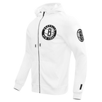NBA BROOKLYN NETS CLASSIC CHENILLE MEN'S FULL ZIP PULLOVER HOODIE (WHITE)