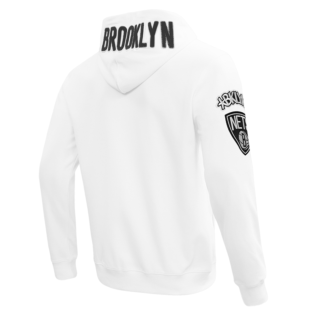 NBA BROOKLYN NETS CLASSIC CHENILLE MEN'S FULL ZIP PULLOVER HOODIE (WHITE)