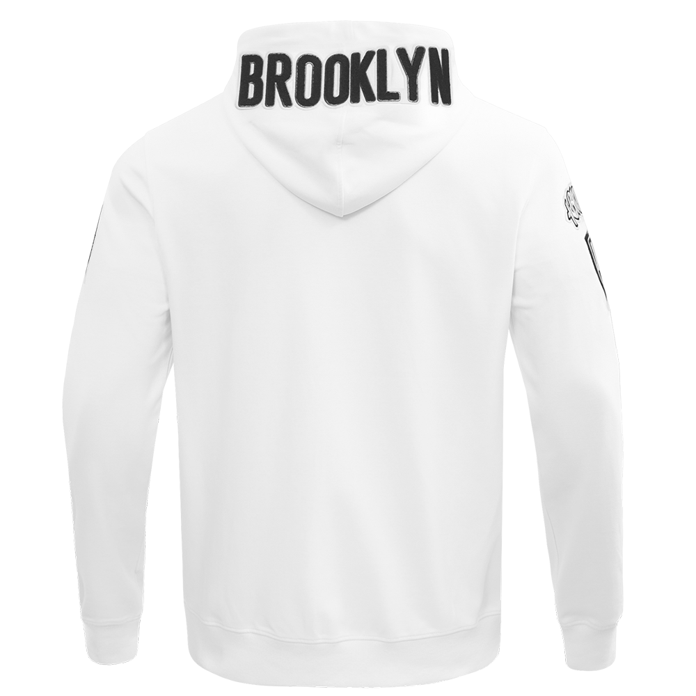 NBA BROOKLYN NETS CLASSIC CHENILLE MEN'S FULL ZIP PULLOVER HOODIE (WHITE)