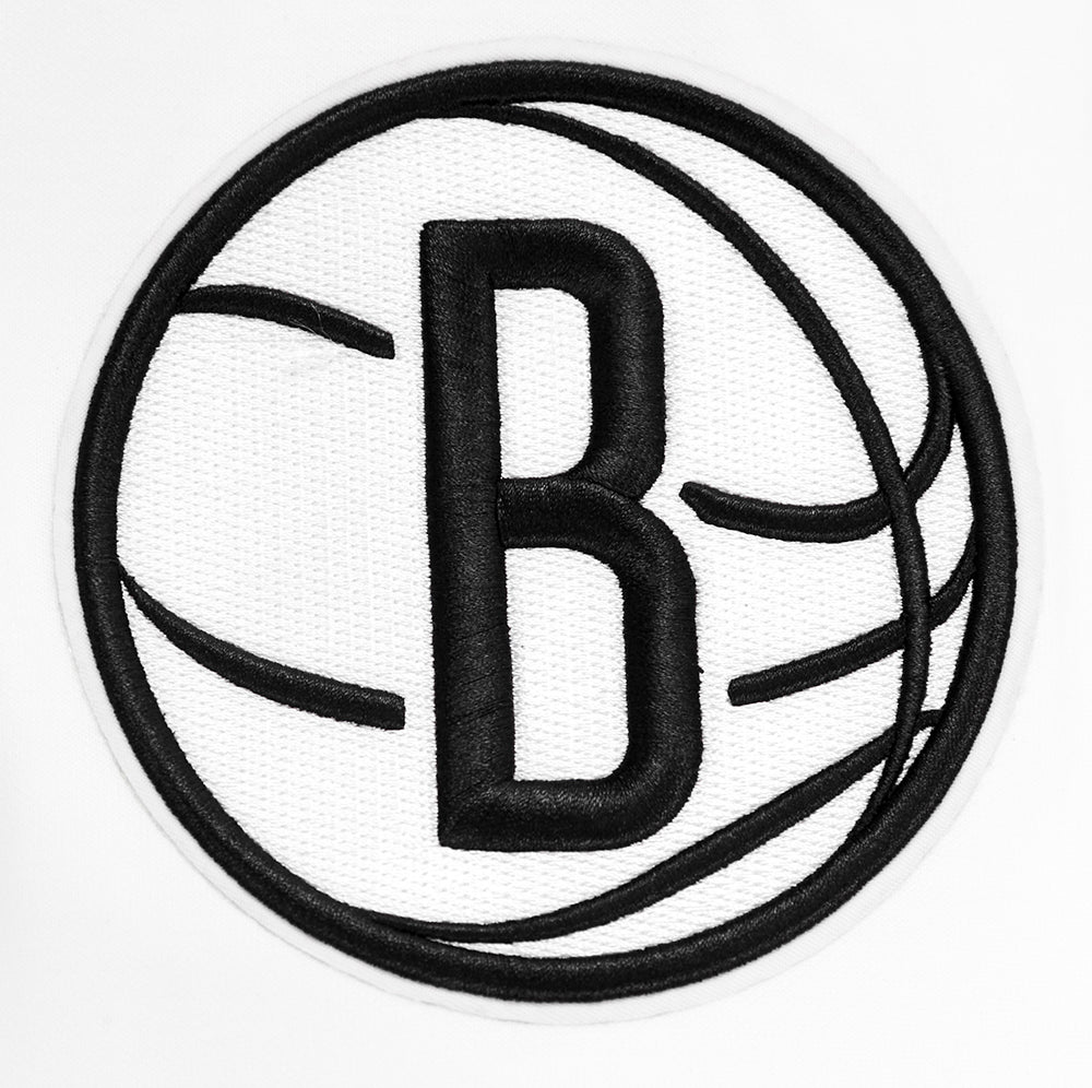 NBA BROOKLYN NETS CLASSIC CHENILLE MEN'S FULL ZIP PULLOVER HOODIE (WHITE)