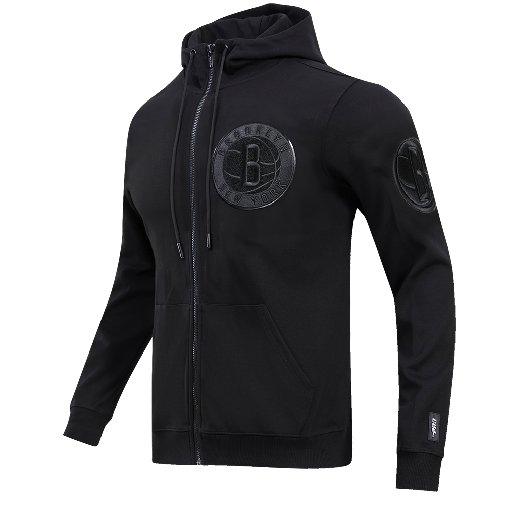 NBA BROOKLYN NETS TRIPLE BLACK ZIPPER HOODIE  (BLACK)