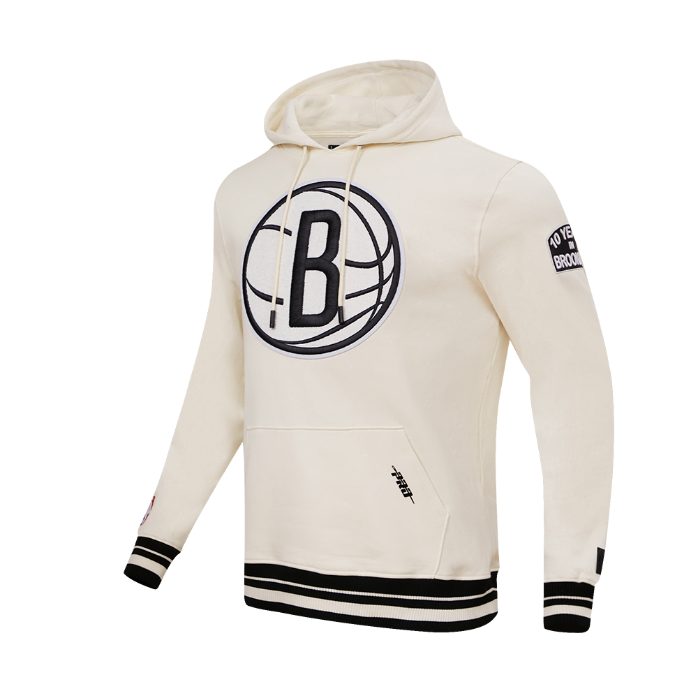 NBA BROOKLYN NETS RETRO CLASSIC MEN'S PULLOVER HOODIE (EGGSHELL/BLACK)
