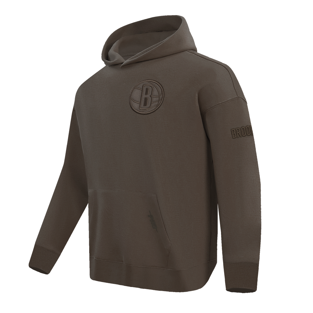 NBA BROOKLYN NETS NEUTRAL DROP SHOULDER MEN'S PULLOVER HOODIE (DARK TAUPE)