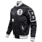 NBA BROOKLYN NETS OLD ENGLISH MEN'S RIB SATIN JACKET (BLACK/GRAY)
