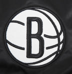 NBA BROOKLYN NETS OLD ENGLISH MEN'S RIB SATIN JACKET (BLACK/GRAY)