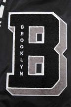NBA BROOKLYN NETS OLD ENGLISH MEN'S RIB SATIN JACKET (BLACK/GRAY)