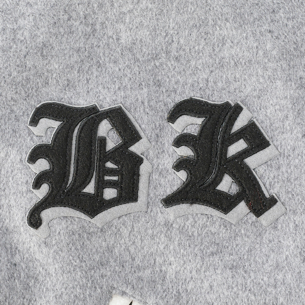NBA BROOKLYN NETS OLD ENGLISH MEN'S RIB WOOL VARSITY JACKET (HEATHER GREY/WHITE/BLACK)