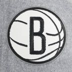 NBA BROOKLYN NETS OLD ENGLISH MEN'S RIB WOOL VARSITY JACKET (HEATHER GREY/WHITE/BLACK)