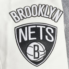 NBA BROOKLYN NETS OLD ENGLISH MEN'S RIB WOOL VARSITY JACKET (HEATHER GREY/WHITE/BLACK)