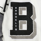NBA BROOKLYN NETS OLD ENGLISH MEN'S RIB WOOL VARSITY JACKET (HEATHER GREY/WHITE/BLACK)