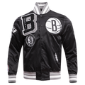 NBA BROOKLYN NETS MASH UP BLOUSON EN SATIN À BORDS CÔTELÉS POUR HOMME (NOIR/GRIS)