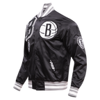 NBA BROOKLYN NETS MASH UP BLOUSON EN SATIN À BORDS CÔTELÉS POUR HOMME (NOIR/GRIS)