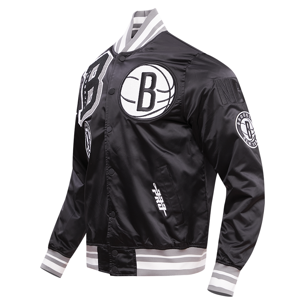NBA BROOKLYN NETS MASH UP MEN'S RIB SATIN JACKET (BLACK/GRAY)