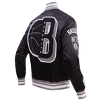 NBA BROOKLYN NETS MASH UP BLOUSON EN SATIN À BORDS CÔTELÉS POUR HOMME (NOIR/GRIS)