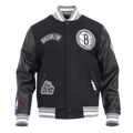 NBA BROOKLYN NETS DIY PICK STITCH MEN'S RIB WOOL VARSITY JACKET (BLACK/GRAY)
