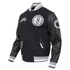 NBA BROOKLYN NETS DIY PICK STITCH MEN'S RIB WOOL VARSITY JACKET (BLACK/GRAY)