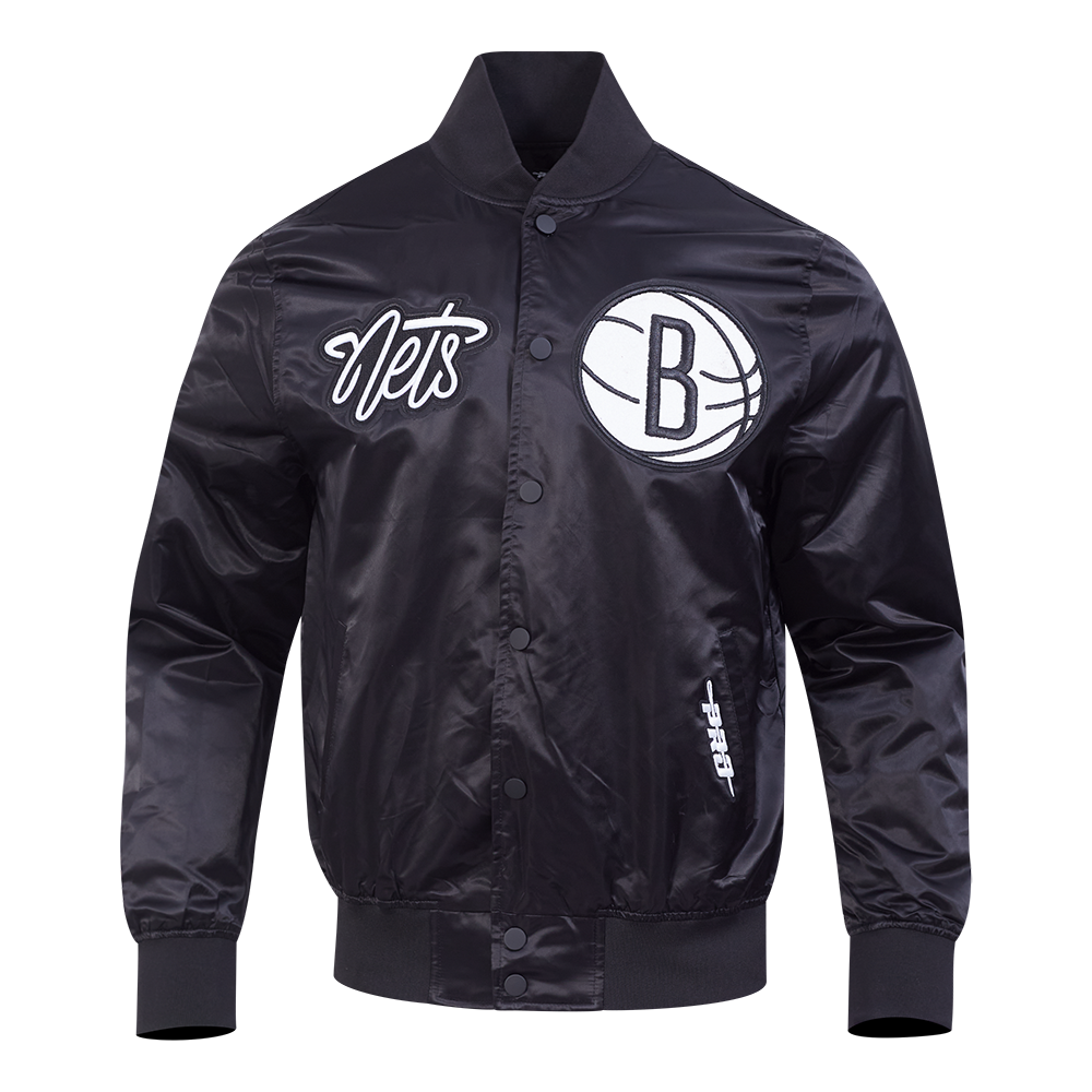 NBA BROOKLYN NETS SOUVENIR BLOUSON EN SATIN POUR HOMME (NOIR)