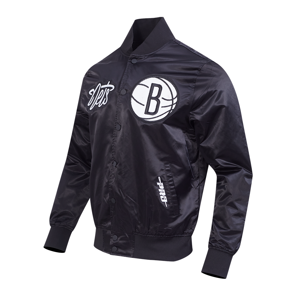 NBA BROOKLYN NETS SOUVENIR BLOUSON EN SATIN POUR HOMME (NOIR)