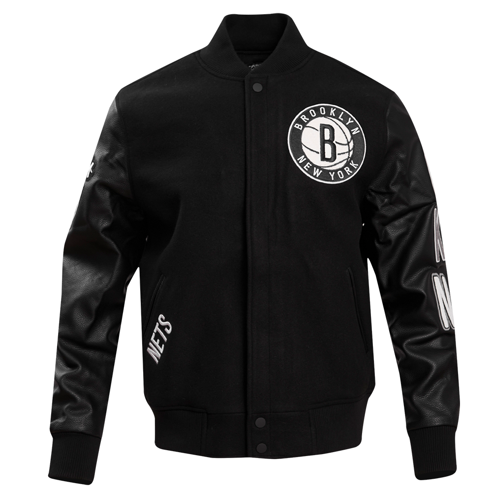 NBA BROOKLYN NETS CLASSIC WOOL MEN'S VARSITY JACKET (BLACK)