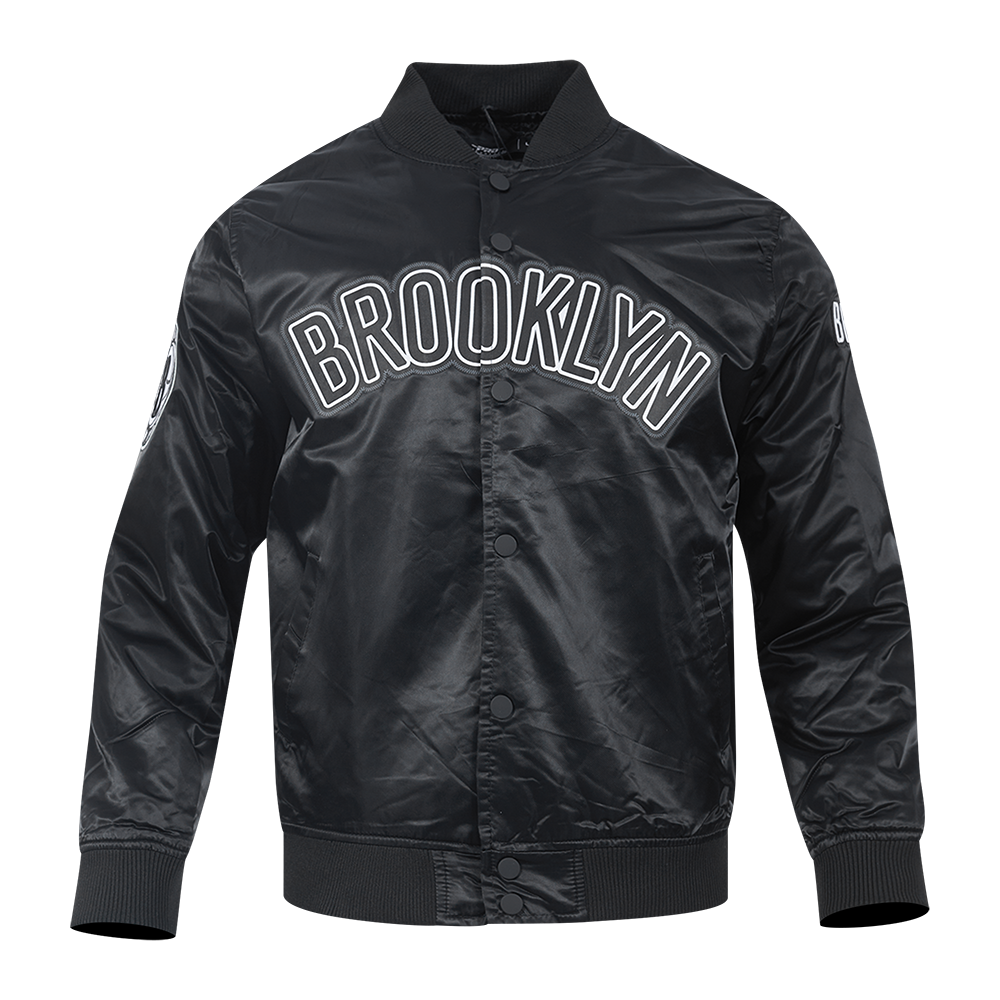 NBA BROOKLYN NETS BLOUSON EN SATIN À GRAND LOGO POUR HOMME (NOIR)