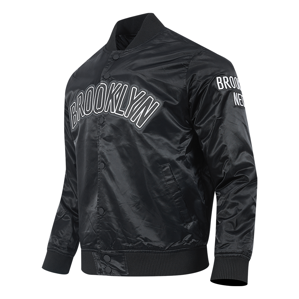 NBA BROOKLYN NETS BLOUSON EN SATIN À GRAND LOGO POUR HOMME (NOIR)