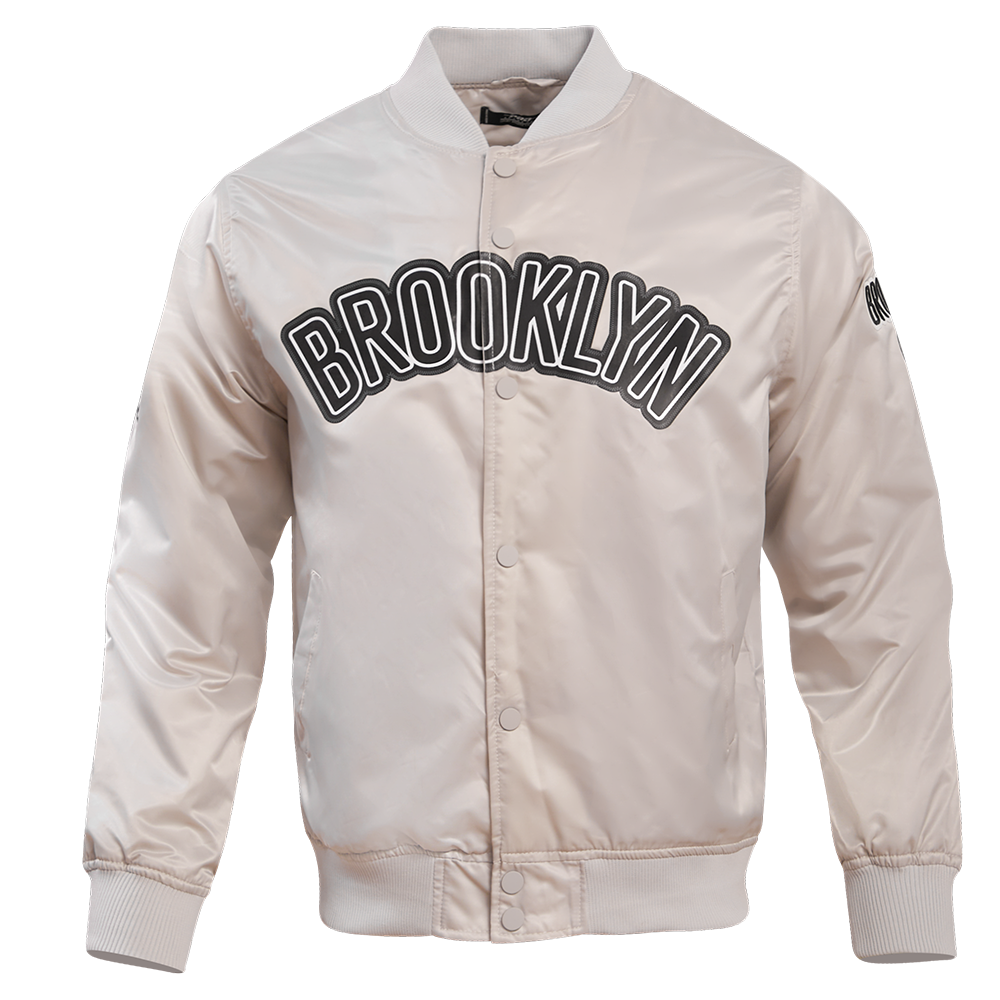 NBA BROOKLYN NETS BIG LOGO MEN'S SATIN JACKET (SILVER)