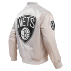 NBA BROOKLYN NETS BIG LOGO MEN'S SATIN JACKET (SILVER)