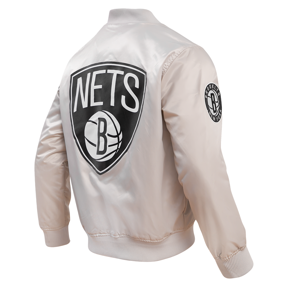 NBA BROOKLYN NETS BIG LOGO MEN'S SATIN JACKET (SILVER)