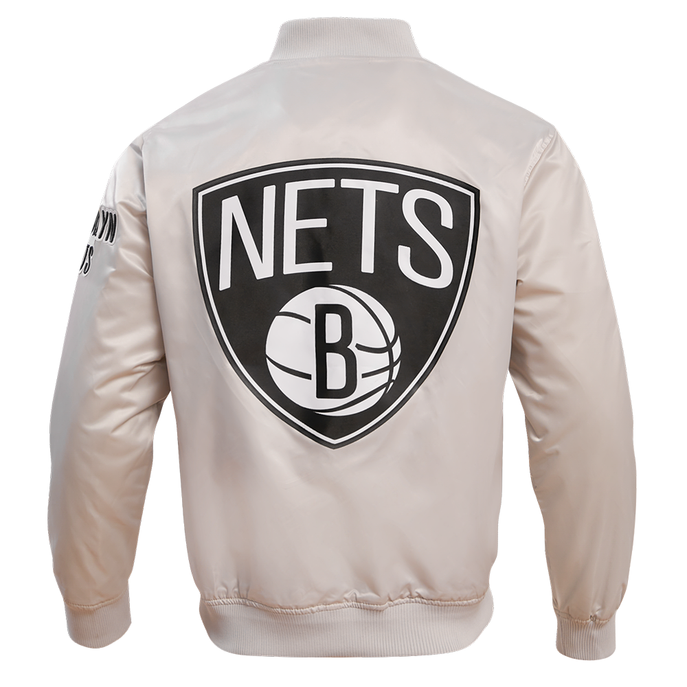 NBA BROOKLYN NETS BIG LOGO MEN'S SATIN JACKET (SILVER)