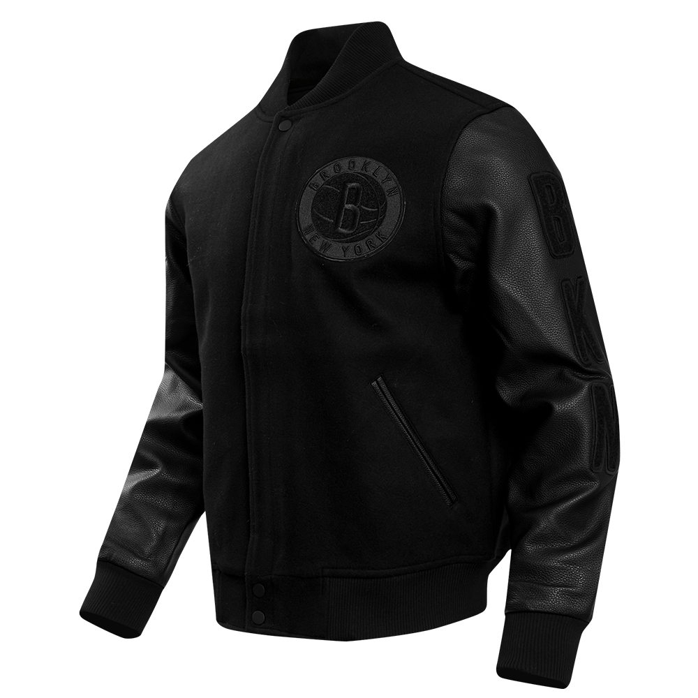 NBA BROOKLYN NETS TRIPLE BLACK MEN'S VARSITY JACKET (BLACK)