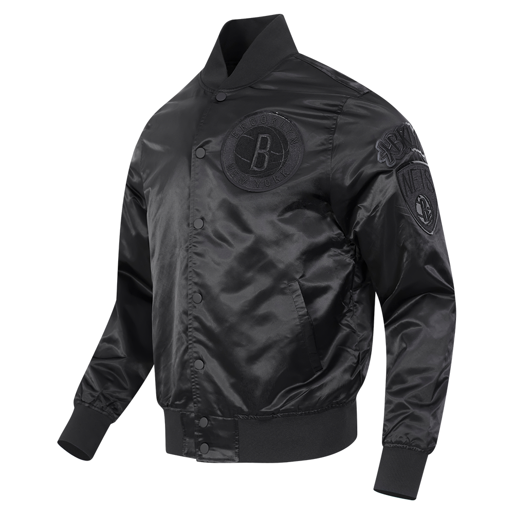 NBA BROOKLYN NETS TRIPLE BLACK MEN'S SATIN JACKET (BLACK)