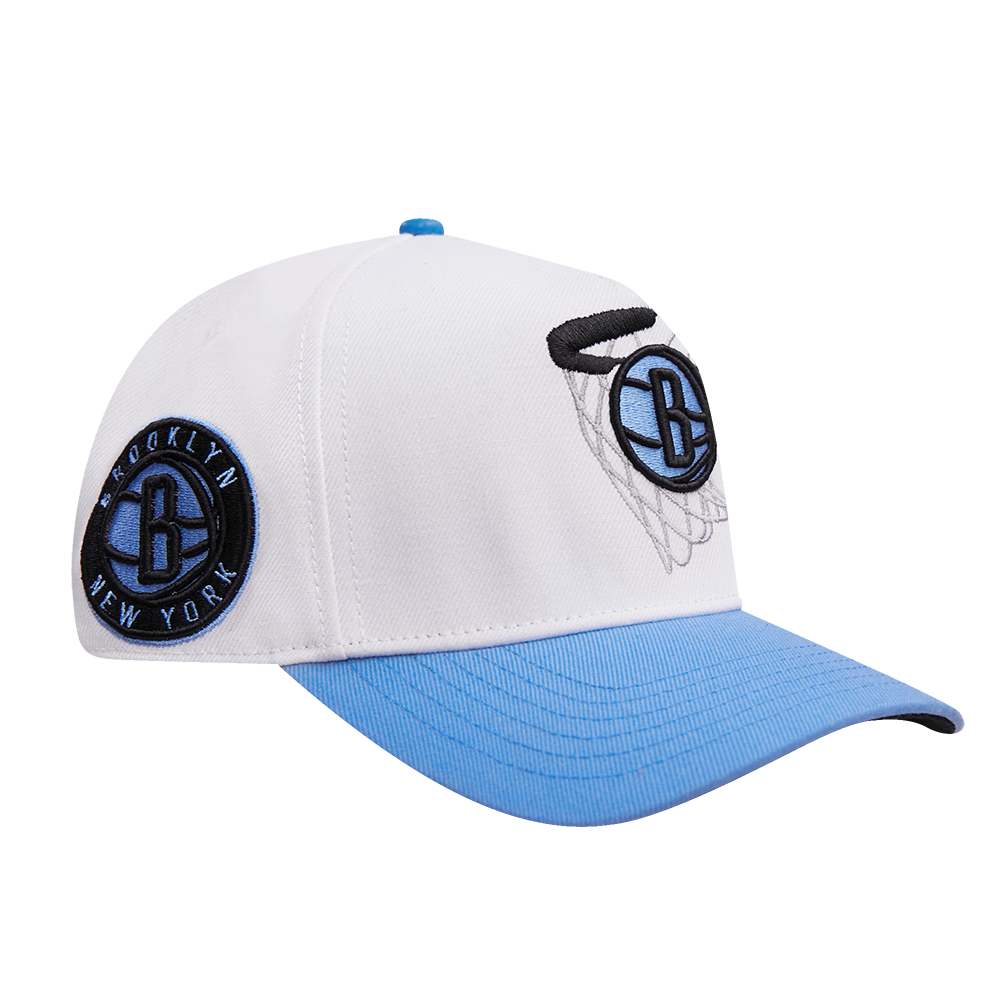 NBA BROOKLYN NETS POWDER BLUE PINCH FRONT SNAPBACK HAT (WHITE/UNIVERSITY BLUE)